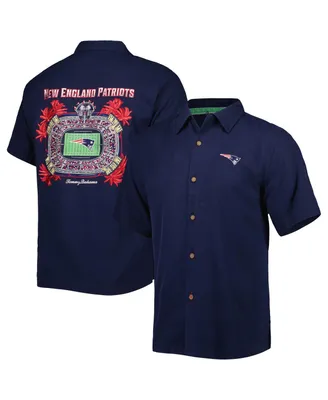 Men's Tommy Bahama Navy New England Patriots Top of Your Game Camp Button-Up Shirt