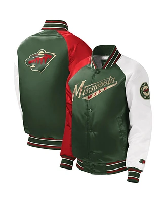 Big Boys, Girls and Starter Green Minnesota Wild Raglan Full-Snap Varsity Jacket