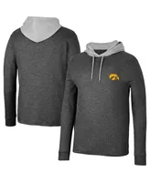 Men's Colosseum Black Iowa Hawkeyes Ballot Waffle-Knit Thermal Long Sleeve Hoodie T-shirt