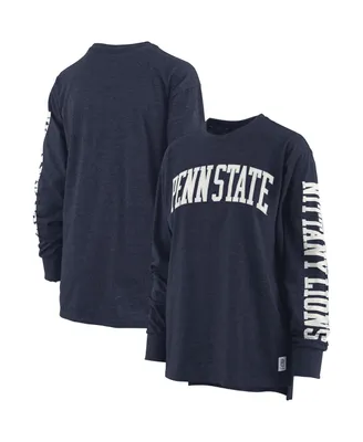 Women's Pressbox Heathered Navy Penn State Nittany Lions Two-Hit Canyon Long Sleeve T-shirt