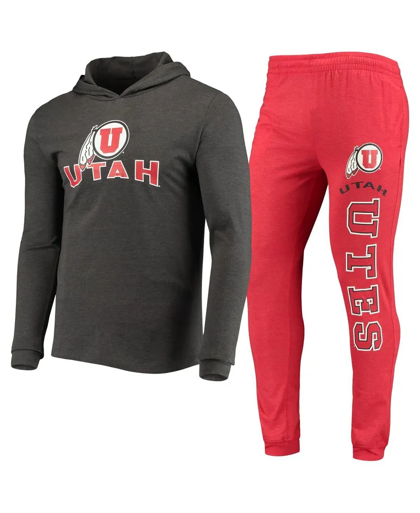 Men's Concepts Sport Red, Charcoal Utah Utes Meter Long Sleeve Hoodie T-shirt and Jogger Pants Sleep Set