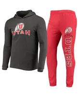 Men's Concepts Sport Red, Charcoal Utah Utes Meter Long Sleeve Hoodie T-shirt and Jogger Pants Sleep Set
