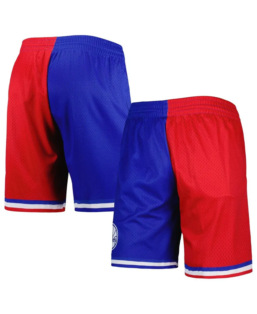 Men's Mitchell & Ness Royal, Red Philadelphia 76ers Hardwood Classics 1982 Split Swingman Shorts