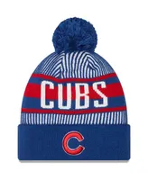 Men's New Era Royal Chicago Cubs Striped Cuffed Knit Hat with Pom