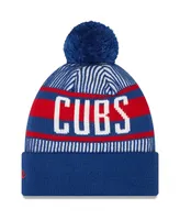 Men's New Era Royal Chicago Cubs Striped Cuffed Knit Hat with Pom