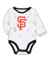 Newborn and Infant Boys Girls Black, White San Francisco Giants Dream Team Bodysuit, Hat Footed Pants Set