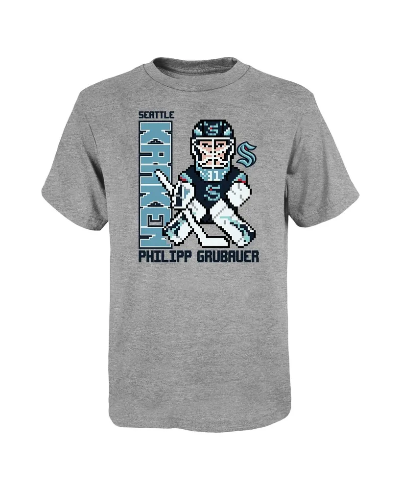 Youth Boys Philipp Grubauer Heather Gray Seattle Kraken Pixel Player 2.0 T-shirt