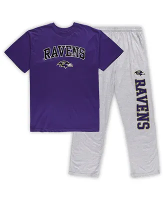 Men's Concepts Sport Purple, Heathered Gray Baltimore Ravens Big and Tall T-shirt Pants Sleep Set