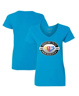 Women's Checkered Flag Sports Light Blue Nascar 75th Anniversary V-Neck T-shirt
