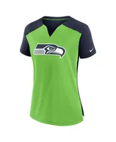 Women's Nike Neon Green, College Navy Seattle Seahawks Impact Exceed Performance Notch Neck T-shirt