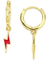 Lightning Charm Hoop Earrings Sterling Silver or 14k Gold over