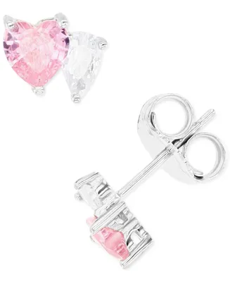 Pink and White Cubic Zirconia Stud Earrings Sterling Silver or 14k Gold over