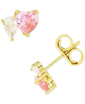 Pink and White Cubic Zirconia Stud Earrings Sterling Silver or 14k Gold over