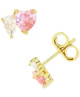 Pink and White Cubic Zirconia Stud Earrings Sterling Silver or 14k Gold over