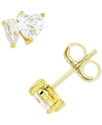 Pink and White Cubic Zirconia Stud Earrings Sterling Silver or 14k Gold over