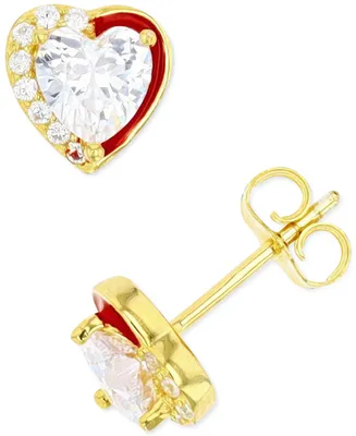 Cubic Zirconia Heart Stud Earrings Sterling Silver or 14k Gold over
