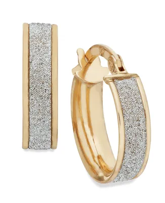 Italian Gold Glitter Hoop Earrings 14k Rose Gold, White or