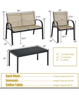 Costway 4 Pcs Patio Furniture Set Sofa Coffee Table Steel Frame Garden
