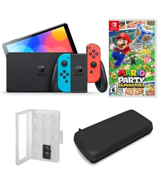 Nintendo Switch Oled in Neon with Mario Party Superstars & Accessories