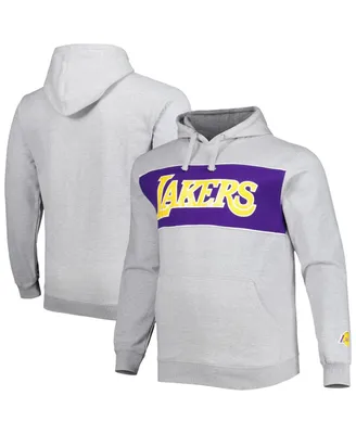 Men's Fanatics Heather Gray Los Angeles Lakers Big and Tall Wordmark Pullover Hoodie