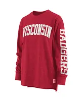 Women's Pressbox Heathered Red Wisconsin Badgers Two-Hit Canyon Long Sleeve T-shirt