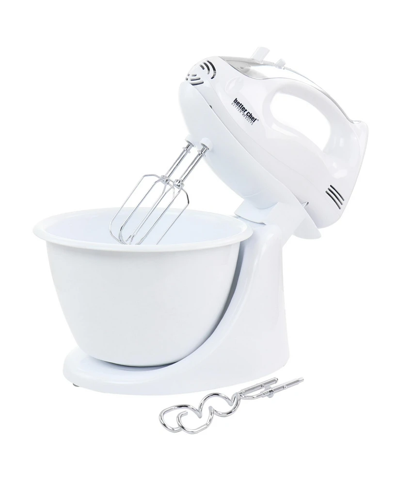 Better Chef 200 Watt Stand/Hand Mixer in White with Mixing Bowl