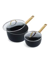 GreenPan Reserve Black Healthy Ceramic 1.5-Quart and 3-Quart Nonstick Saucepan Set with Lids