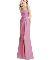 After Six Women's Strapless Pleated Faux Wrap Trumpet Gown with Front Slit