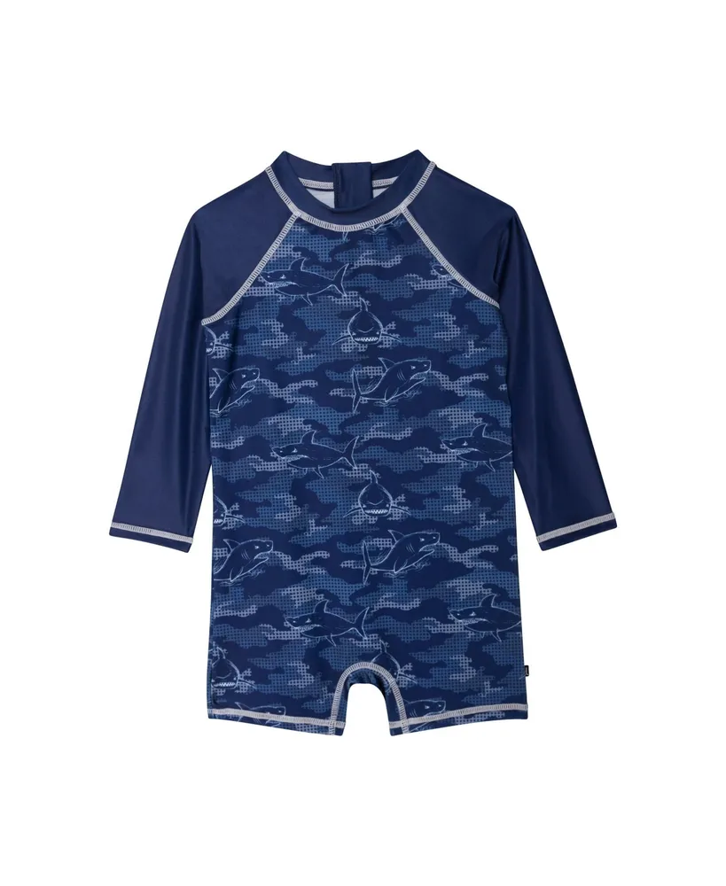 Boy Printed One Piece Rashguard Navy Blue Sharks - Child