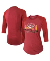 Women's Majestic Threads Red Kansas City Chiefs Super Bowl Lvii Desert Tri-Blend Raglan 3/4 Sleeve T-shirt