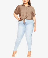 City Chic Plus Size Relaxed Summer Tie Shirt