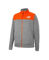 Men's Colosseum Gray, Orange Oklahoma State Cowboys Putter Herringbone Full-Zip Jacket
