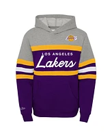 Big Boys Mitchell & Ness Heather Gray, Purple Los Angeles Lakers Hardwood Classics Head Coach Pullover Hoodie