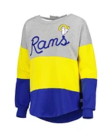Women's Touch Heathered Gray, Royal Los Angeles Rams Outfield Deep V-Back Pullover Sweatshirt