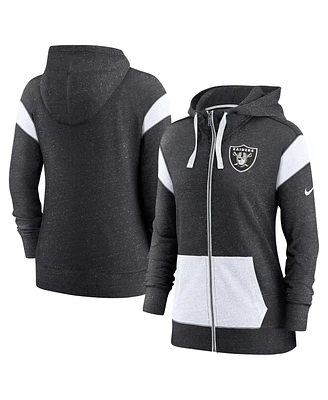 Women's Nike Heathered Black, White Las Vegas Raiders Plus Size Monaco Full-Zip Hoodie