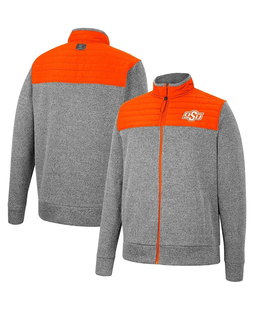 Men's Colosseum Gray, Orange Oklahoma State Cowboys Putter Herringbone Full-Zip Jacket