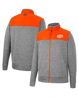 Men's Colosseum Gray, Orange Oklahoma State Cowboys Putter Herringbone Full-Zip Jacket