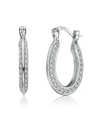 Genevive Sterling Silver White Gold Plated Cubic Zirconia Horseshoe Hoops