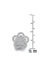 Genevive Sterling Silver In White Gold Plating Cubic Zirconia Double flower Stud Earrings