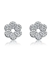 Genevive Sterling Silver Cubic Zirconia Round Flower Shape Earrings