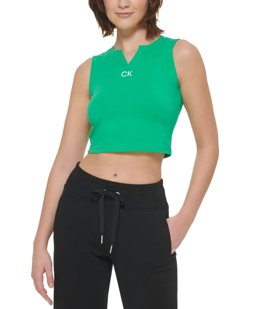 Calvin Klein Performance Women's Logo-Print Split-Neck Cropped Tank