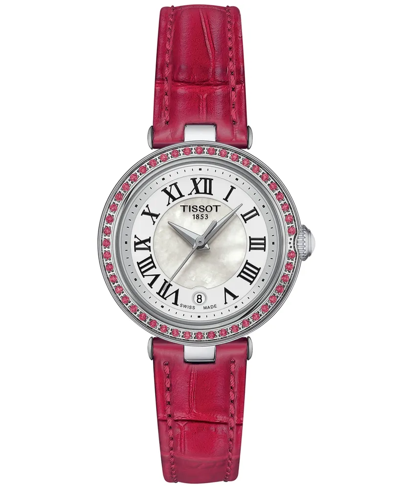 Tissot Women's Swiss Bellissima Pink Topaz (1/4 ct. t.w.) Pink Leather Strap Watch 26mm