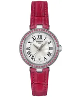 Tissot Women's Swiss Bellissima Pink Topaz (1/4 ct. t.w.) Pink Leather Strap Watch 26mm