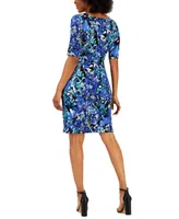 Connected Petite Printed Faux-Wrap Sheath Dress