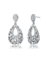 Genevive Captivating Sterling Silver Pear Shape Drop Earrings with Baguette and Round Cubic Zirconia