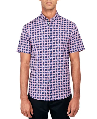 Society of Threads Men's Regular-Fit Non-Iron Performance Stretch Linked Circle-Print Button-Down Shirt