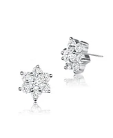 Genevive Sterling Silver Clear Round Cubic Zirconias Flower Shape Earrings