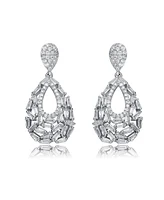 Genevive Captivating Sterling Silver Pear Shape Drop Earrings with Baguette and Round Cubic Zirconia