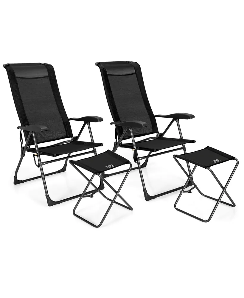 Costway 4PCS Patio Folding Dining Chair Ottoman Set Adjustable Back Camp