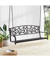 2-Person Metal Outdoor Porch Swing Hanging Patio Bench 485 Lbs Capacity